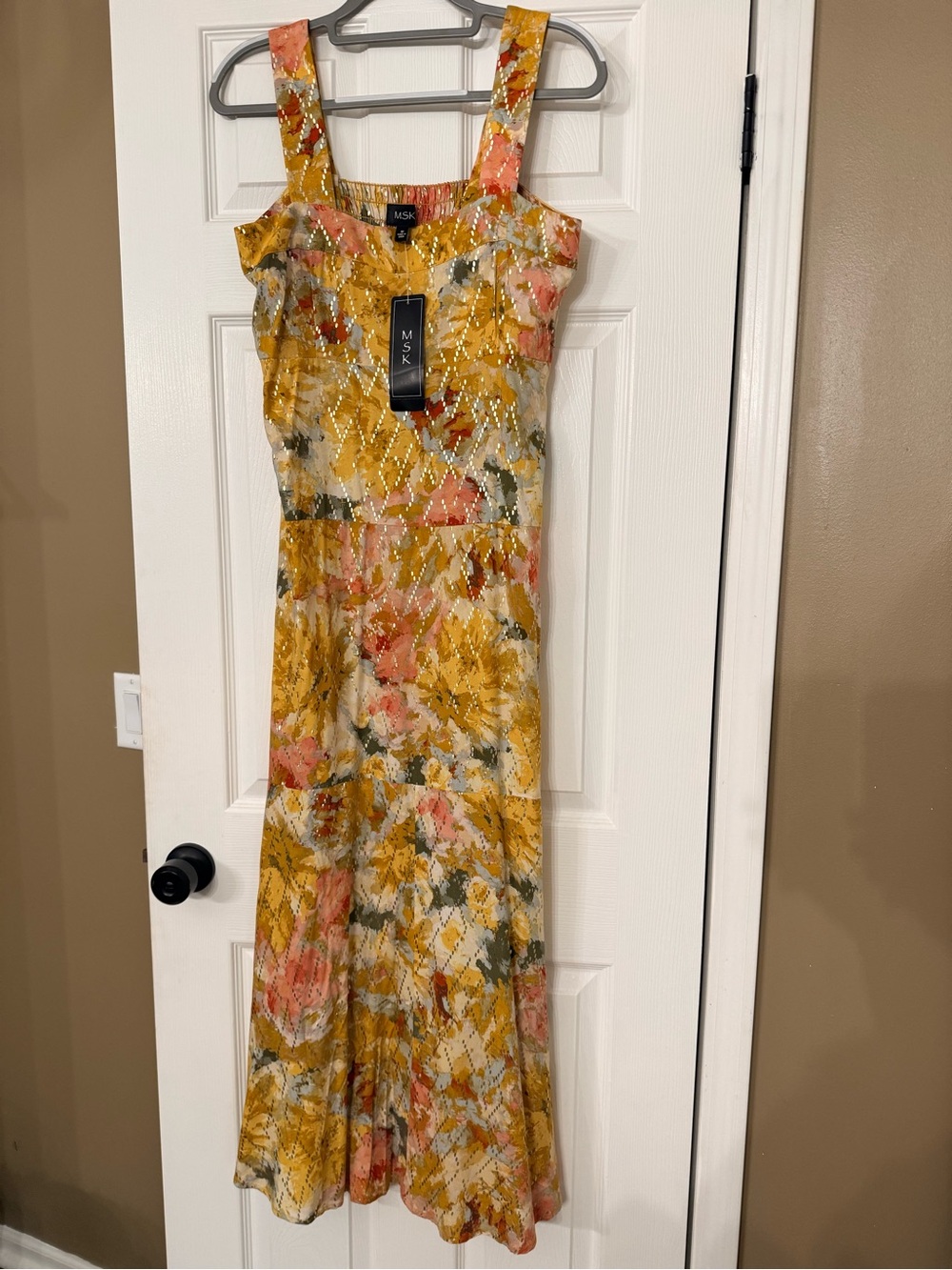 MSK Yellow Floral Maxi Dress with Pink Accents